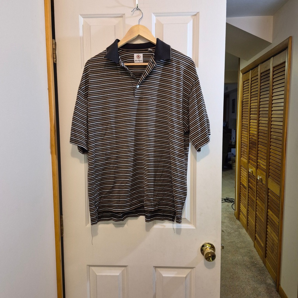 Ben Hogan Mens Large Polo Shirt Short Sleeve Striped Black Brown Vintage Blend